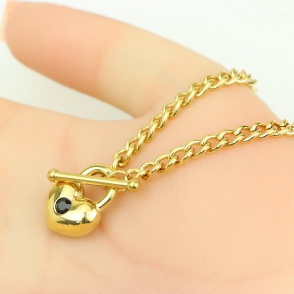 "Heart Charm Chunky Chain Yellow Necklace in Gold Finish, XPNL0375 - Picture 4 of 13